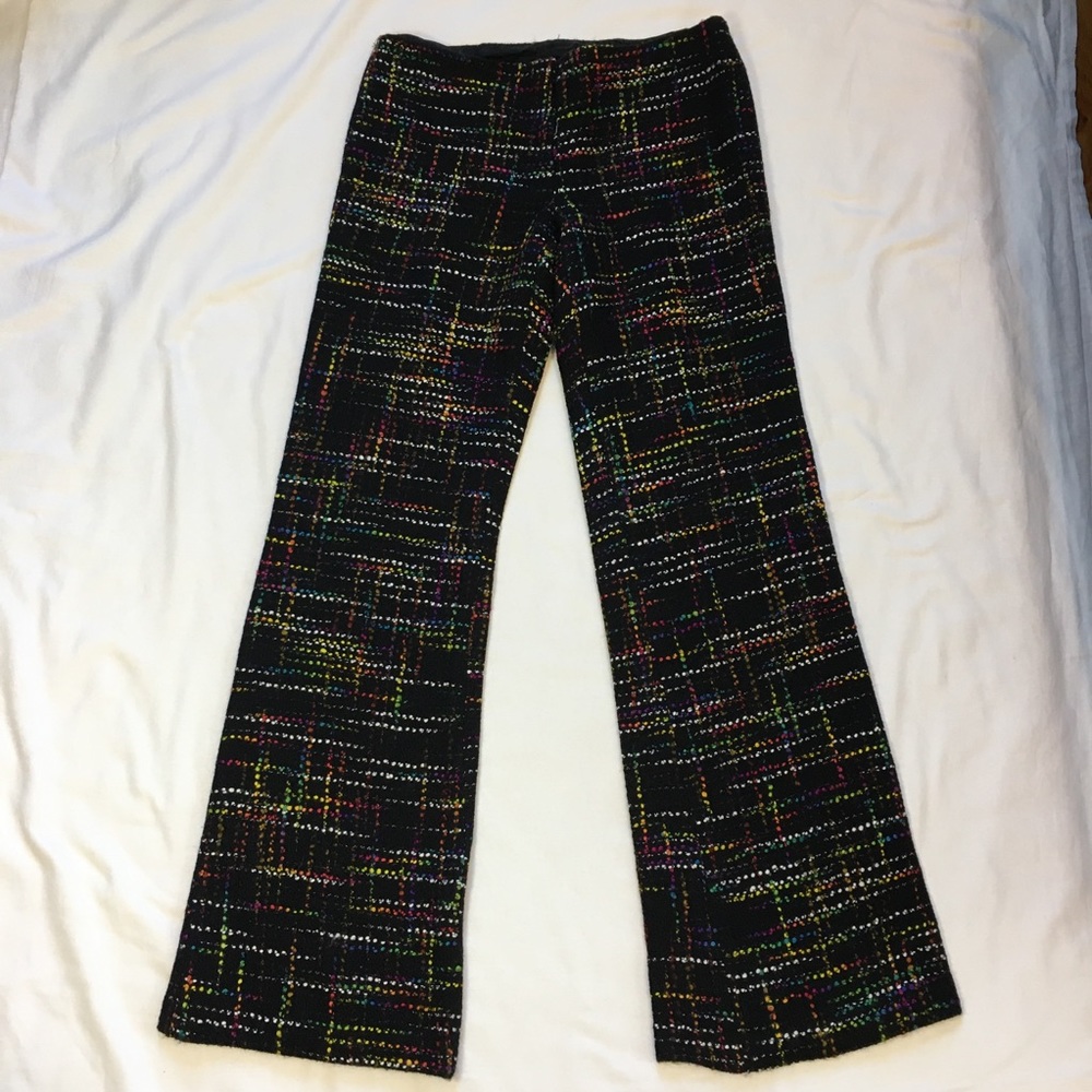 VTG 2000s Trina Turk Woven Black and Rainbow Tweed Pants, 8